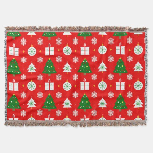 Weihnachtsmuster mit Bäumen, Schneeflocken Decke (Vorderseite)