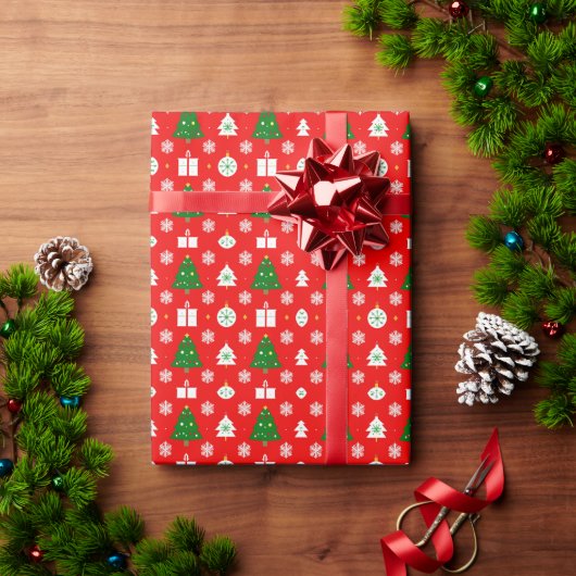 Weihnachtsmuster mit Bäumen, Schneeflocken Geschenkpapier (Feiertagsgeschenk)