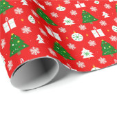 Weihnachtsmuster mit Bäumen, Schneeflocken Geschenkpapier (Rolleneckpunkt)