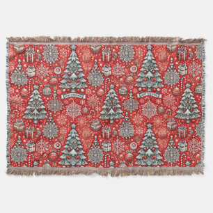 Weihnachtsmuster mit Bäumen und Schneeflocken Decke