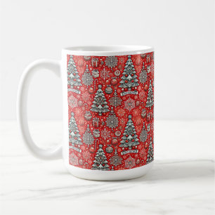 Weihnachtsmuster mit Bäumen und Schneeflocken Kaffeetasse