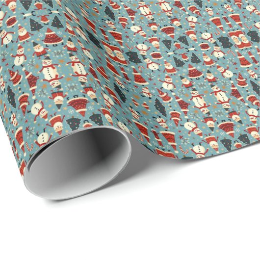 Weihnachtsmuster mit blauem Hintergrund Geschenkpapier (Rolleneckpunkt)