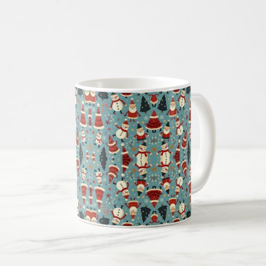 Weihnachtsmuster mit blauem Hintergrund Kaffeetasse (VorderseiteRechts)