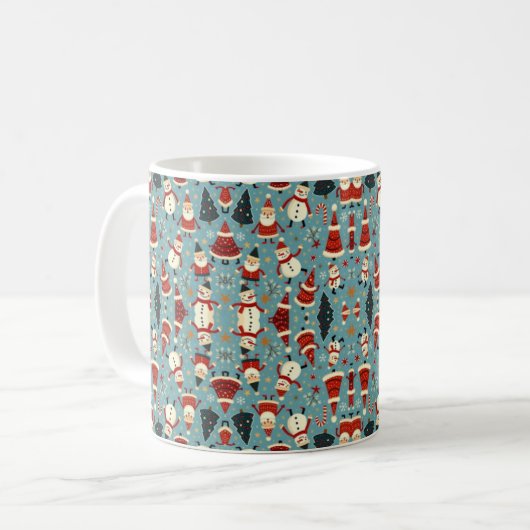Weihnachtsmuster mit blauem Hintergrund Kaffeetasse (Vorderseite Links)