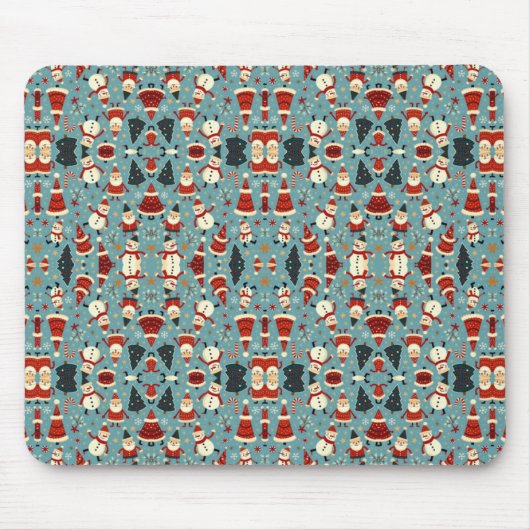 Weihnachtsmuster mit blauem Hintergrund Mousepad (Vorne)