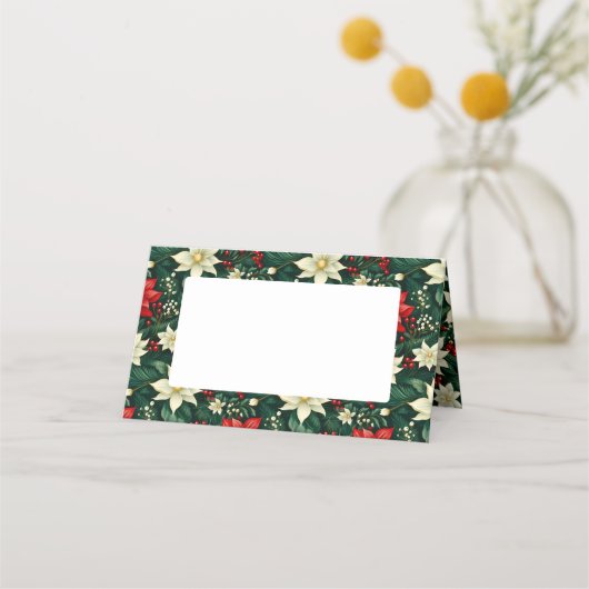 Weihnachtsmuster mit Blumen  Platzkarte (Vorderseite)