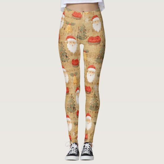 Weihnachtsmuster mit dem Weihnachtsmann Leggings (Vorderseite)