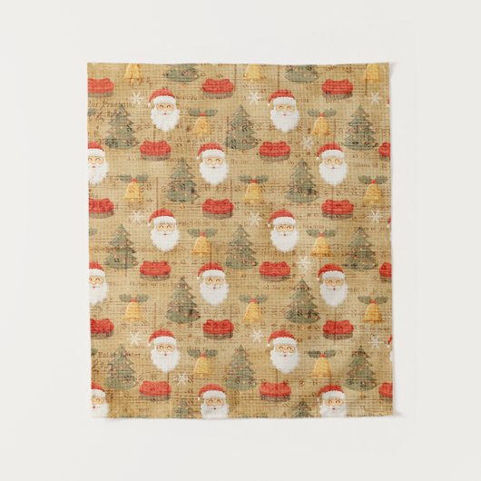 Weihnachtsmuster mit dem Weihnachtsmann Wandteppich (Vorderseite)