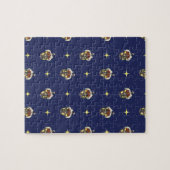 Weihnachtsmuster mit einer Laterne auf blau Puzzle (Horizontal)