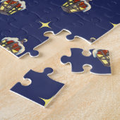 Weihnachtsmuster mit einer Laterne auf blau Puzzle (Seite)