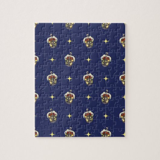 Weihnachtsmuster mit einer Laterne auf blau Puzzle (Vertikal)