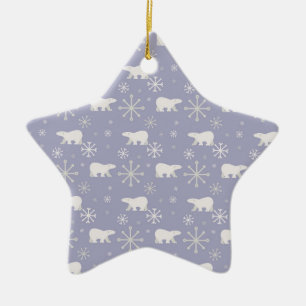 Weihnachtsmuster mit Eisbären und Schneeflocken Keramik Ornament