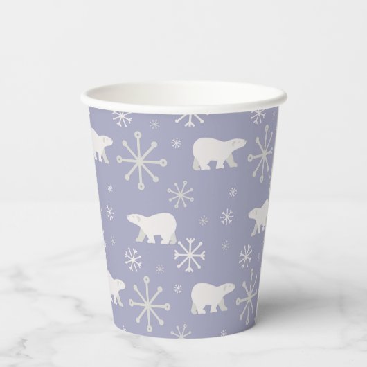 Weihnachtsmuster mit Eisbären und Schneeflocken Pappbecher (Rückseite)