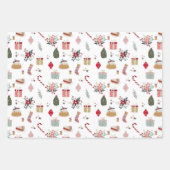Weihnachtsmuster mit Geschenken und Ornamenten Geschenkpapier Set (Vorderseite 3)