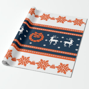 Weihnachtsmuster mit Hirschen und Schneeflocken Geschenkpapier