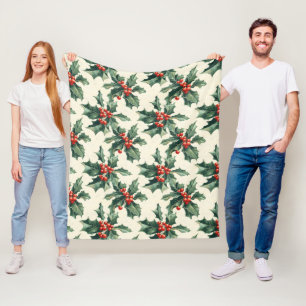 Weihnachtsmuster mit Holly-Blätter und Red Berry Fleecedecke