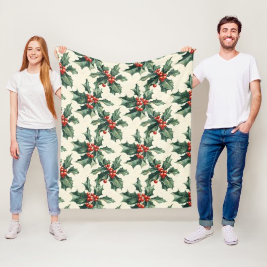 Weihnachtsmuster mit Holly-Blätter und Red Berry Fleecedecke (Beispiel)