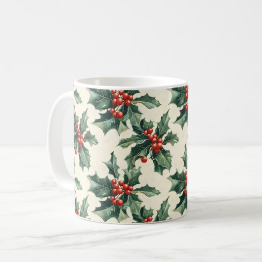 Weihnachtsmuster mit Holly-Blätter und Red Berry Kaffeetasse (Vorderseite Links)
