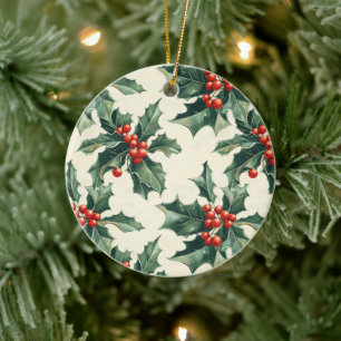 Weihnachtsmuster mit Holly-Blätter und Red Berry Keramik Ornament