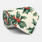 Weihnachtsmuster mit Holly-Blätter und Red Berry Krawatte (Gerollt)