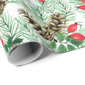 Weihnachtsmuster mit immergrünen und roten Beeren Geschenkpapier (Rolleneckpunkt)