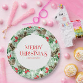 Weihnachtsmuster mit immergrünen und roten Beeren Pappteller (Party)