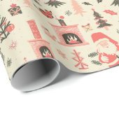 Weihnachtsmuster mit Kamin, Bäumen und Weihnachtsm Geschenkpapier (Rolleneckpunkt)