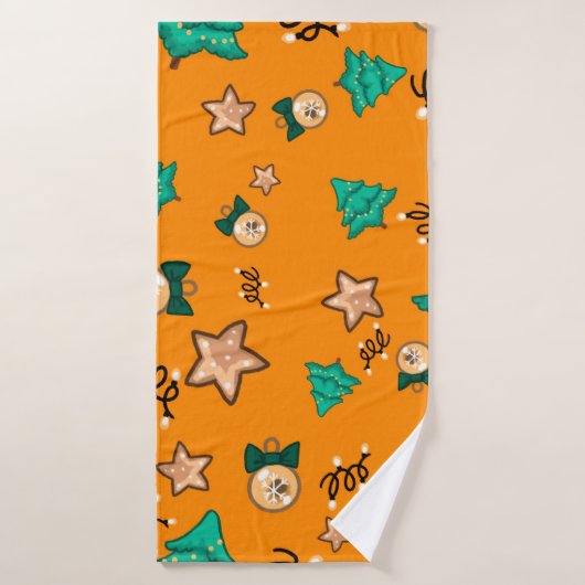 Weihnachtsmuster mit Kerzen, Tangerinesbackgrou Badehandtuch (Badehandtuch)