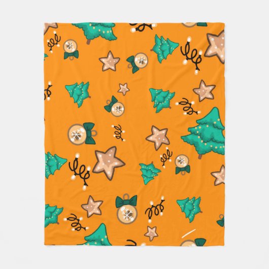 Weihnachtsmuster mit Kerzen, Tangerinesbackgrou Fleecedecke (Vorderseite)