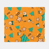 Weihnachtsmuster mit Kerzen, Tangerinesbackgrou Fleecedecke (Vorderseite (Horizontal))