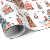 Weihnachtsmuster mit Nussknacken und Bäumen Geschenkpapier (Rolleneckpunkt)