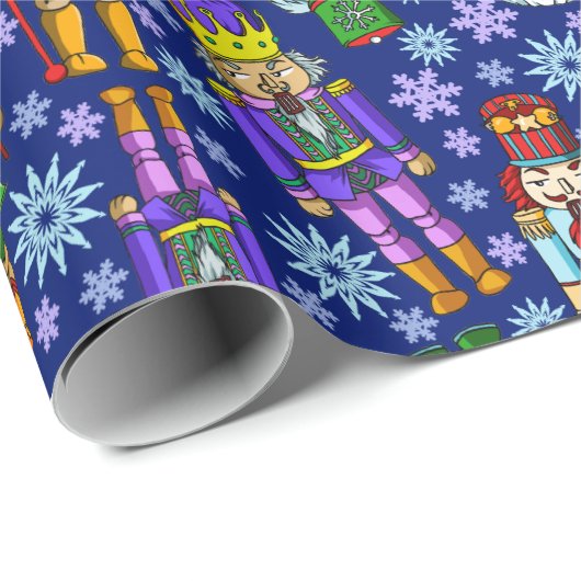 Weihnachtsmuster mit Nussknacker und Schneeflocken Geschenkpapier (Rolleneckpunkt)