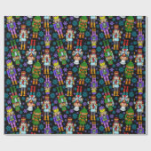 Weihnachtsmuster mit Nussknacker und Schneeflocken Geschenkpapier (Flach)