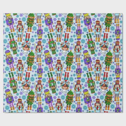 Weihnachtsmuster mit Nussknacker und Schneeflocken Geschenkpapier (Flach)