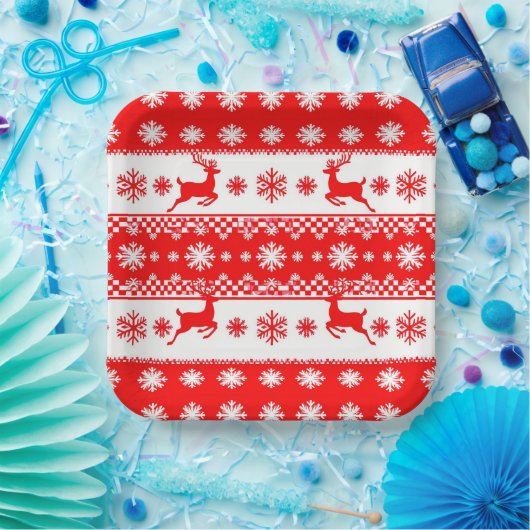 Weihnachtsmuster mit Rentier und Schneeflocken Pappteller (Party)