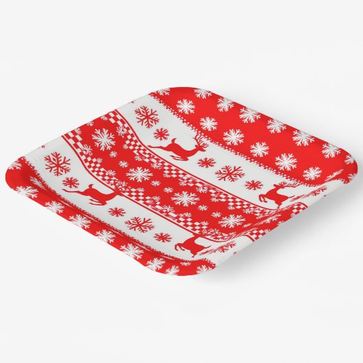 Weihnachtsmuster mit Rentier und Schneeflocken Pappteller (Gewinkelt)