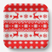 Weihnachtsmuster mit Rentier und Schneeflocken Pappteller (Vorderseite)