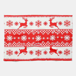 Weihnachtsmuster mit Rentieren und Schneeflocken Geschirrtuch