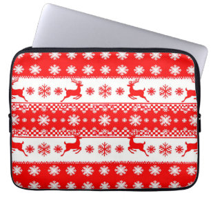 Weihnachtsmuster mit Rentieren und Schneeflocken Laptopschutzhülle