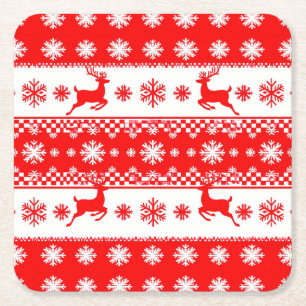 Weihnachtsmuster mit Rentieren und Schneeflocken Rechteckiger Pappuntersetzer