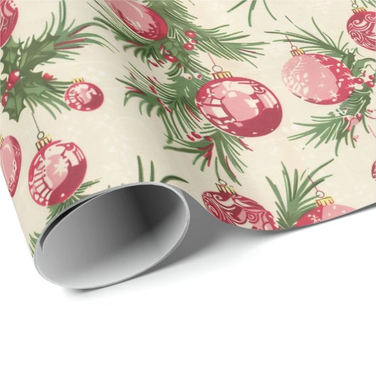 Weihnachtsmuster mit rosafarbenen Ornamenten und P Geschenkpapier (Rolleneckpunkt)