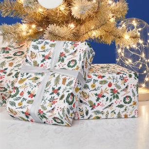 Weihnachtsmuster mit Vögeln, Kleider und Süßigkeit Geschenkpapier