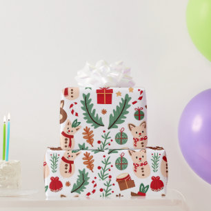 Weihnachtsmuster mit Waldfreunden Geschenkpapier