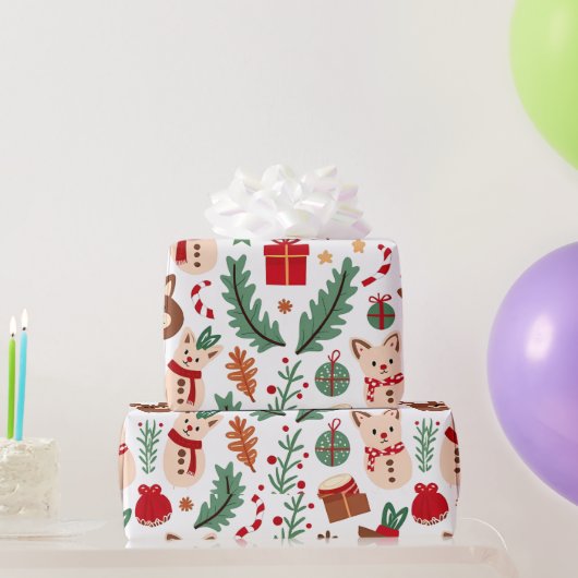 Weihnachtsmuster mit Waldfreunden Geschenkpapier (Partygeschenke)
