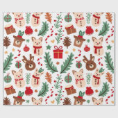Weihnachtsmuster mit Waldfreunden Geschenkpapier (Flach)
