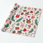 Weihnachtsmuster mit Waldfreunden Geschenkpapier (Ungerollt)
