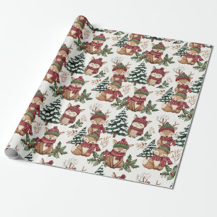 Weihnachtsmuster mit Waldtieren mit Fuchs und Eule Geschenkpapier