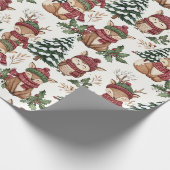 Weihnachtsmuster mit Waldtieren mit Fuchs und Eule Geschenkpapier (Ecke)