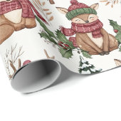 Weihnachtsmuster mit Waldtieren mit Fuchs und Eule Geschenkpapier (Rolleneckpunkt)