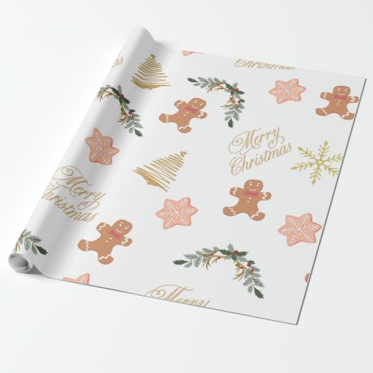 Weihnachtsmuster mit Weihnachtsbaumkeksen Geschenkpapier (Ungerollt)